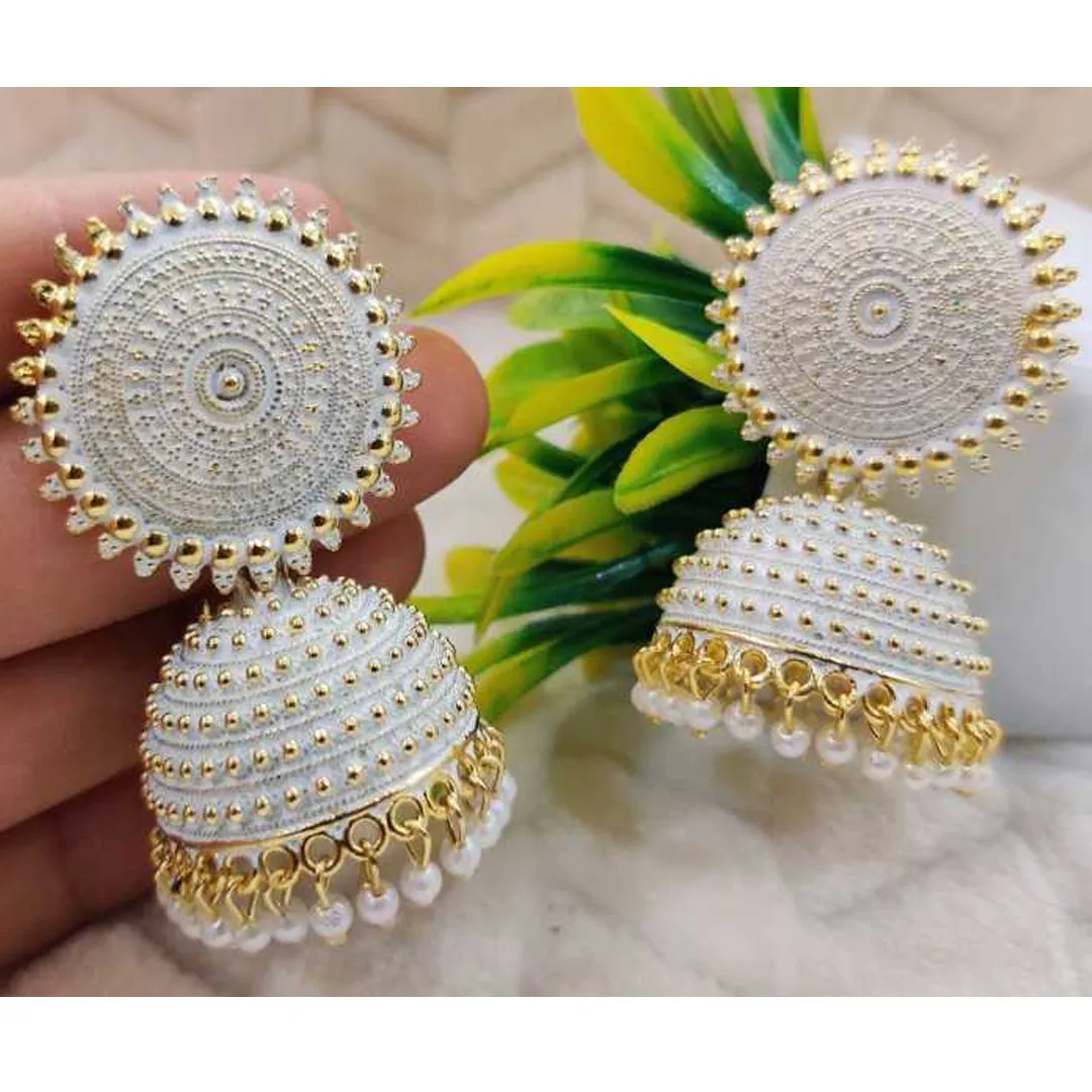 Combo of 2 White and Grey Pearls Dome Shape Jhumki