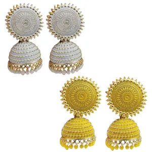 Combo of 2 Yellow and White Pearls Dome Shape Jhumki