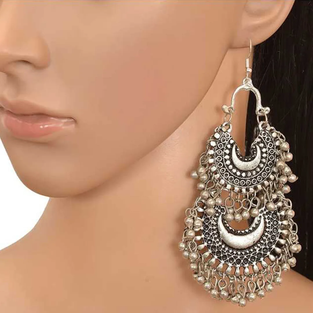 Combo of 4 Oxidized Silver Mirror Hanging Jhumki