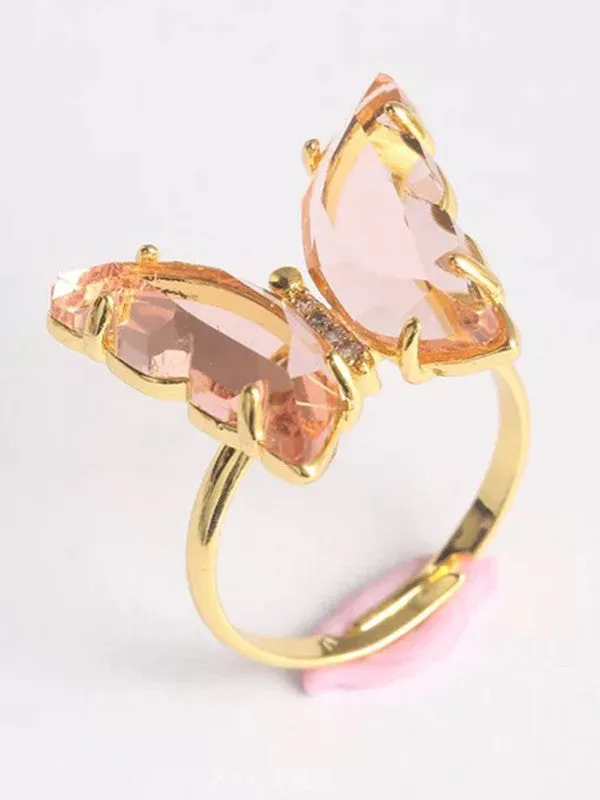 Combo of Pink Crystal Butterfly Pendant With Ring