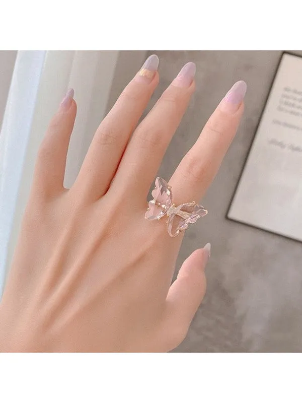 Combo of Pink Crystal Butterfly Pendant With Ring