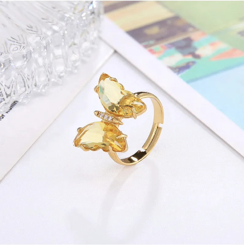 Combo of Yellow Crystal Butterfly Pendant With Ring
