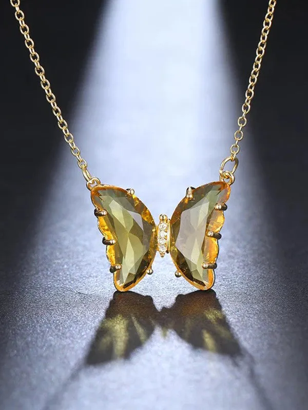 Combo of Yellow Crystal Butterfly Pendant With Ring