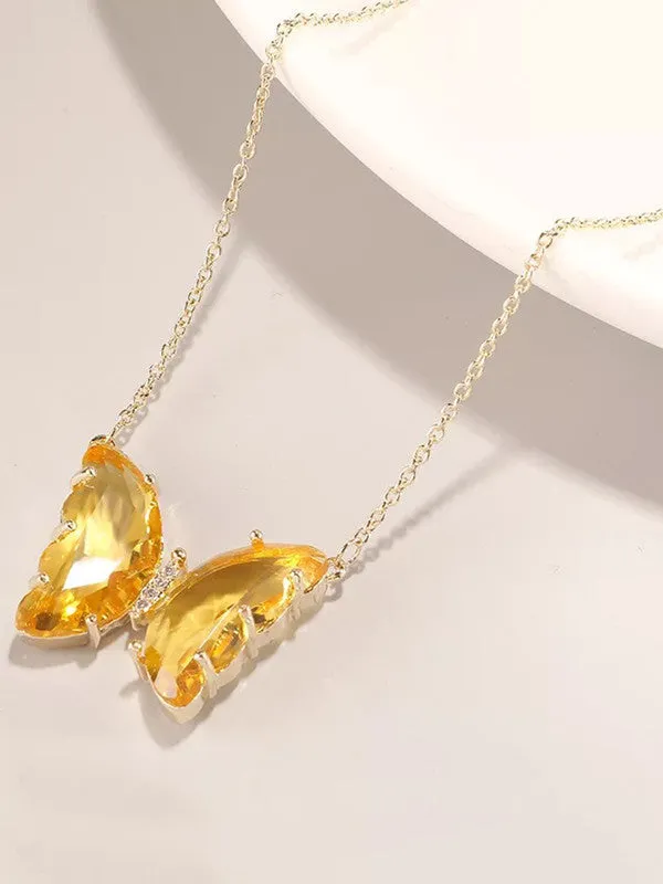 Combo of Yellow Crystal Butterfly Pendant With Ring