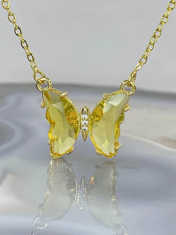 Combo of Yellow Crystal Butterfly Pendant With Ring