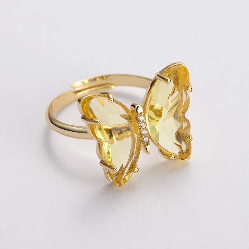 Combo of Yellow Crystal Butterfly Pendant With Ring