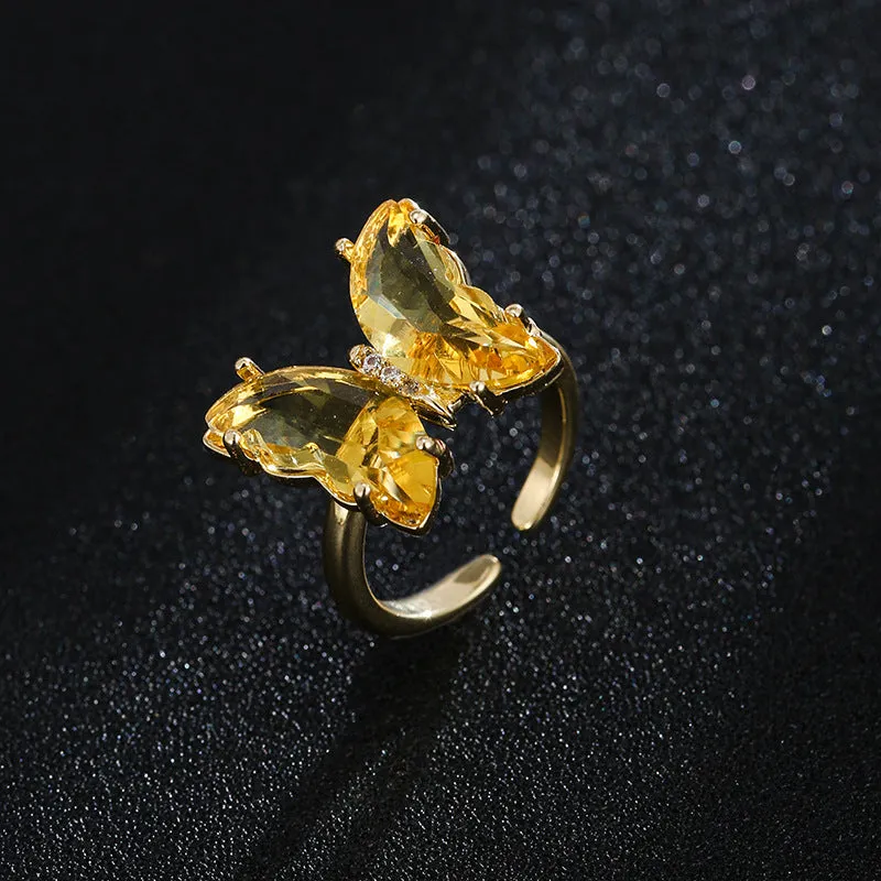 Combo of Yellow Crystal Butterfly Pendant With Ring
