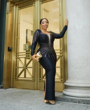 Crystal Chic Elegance- Blinged Long BANDAGE Dress (New)