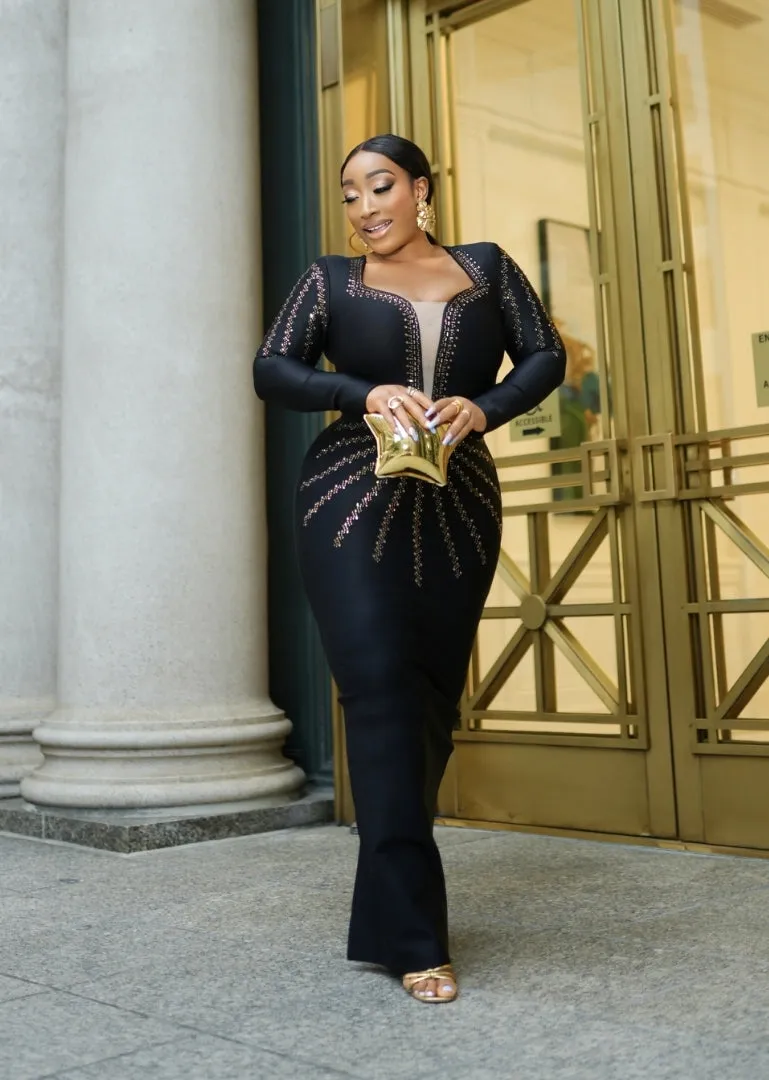 Crystal Chic Elegance- Blinged Long BANDAGE Dress (New)