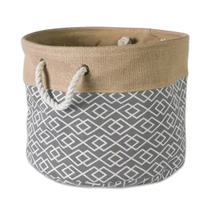 DII Collapsible Burlap Storage Basket or Bin with Durable Cotton Handles, Home Organizational Solution for Office, Bedroom, Closet, Toys, & Laundry (Medium Round - 15x12"), Diamond Gray