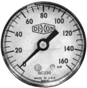 Dixon Valve Standard Dry Gauges, 0 to 30 psi, 1/8 in NPT(M), Center Back Mount, GC605