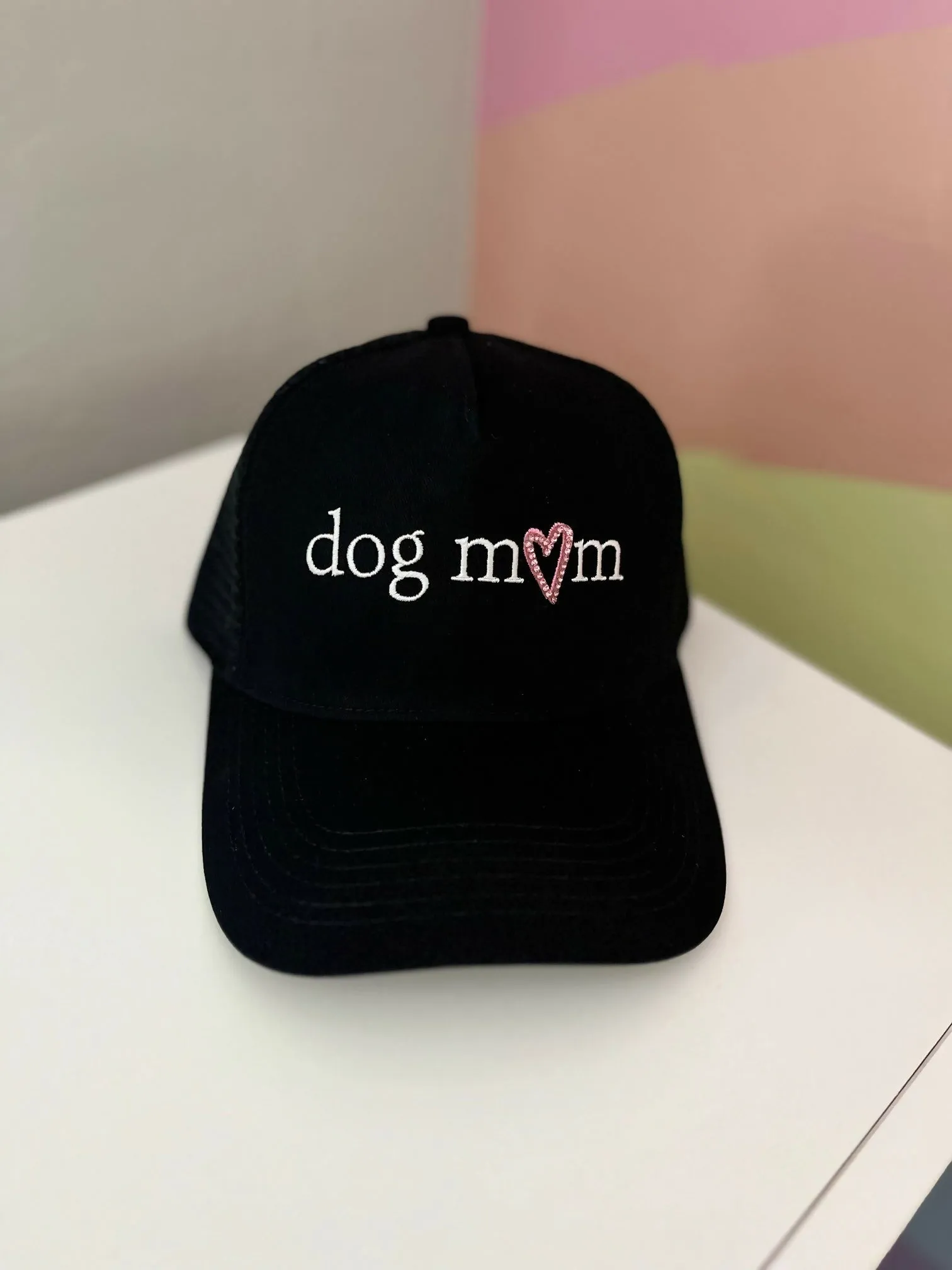 Dog Mom Hat with Pink Rhinestones