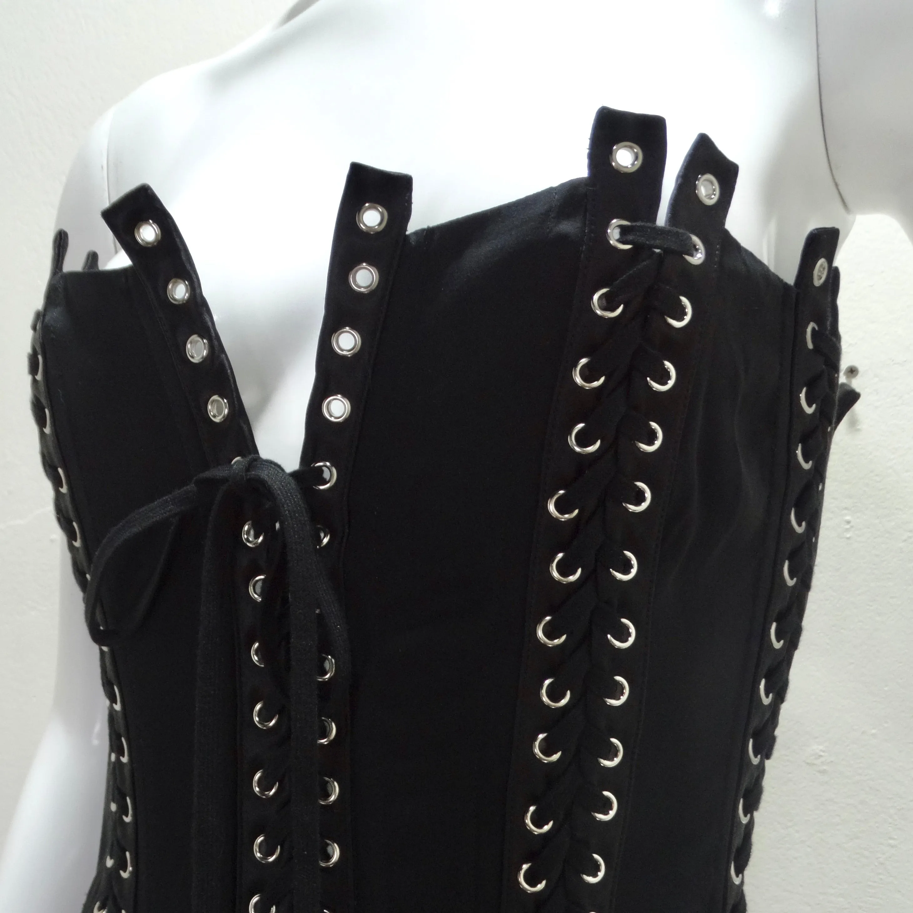 Dolce & Gabanna Black Strapless Eyelet Lace Up Bodycon Dress