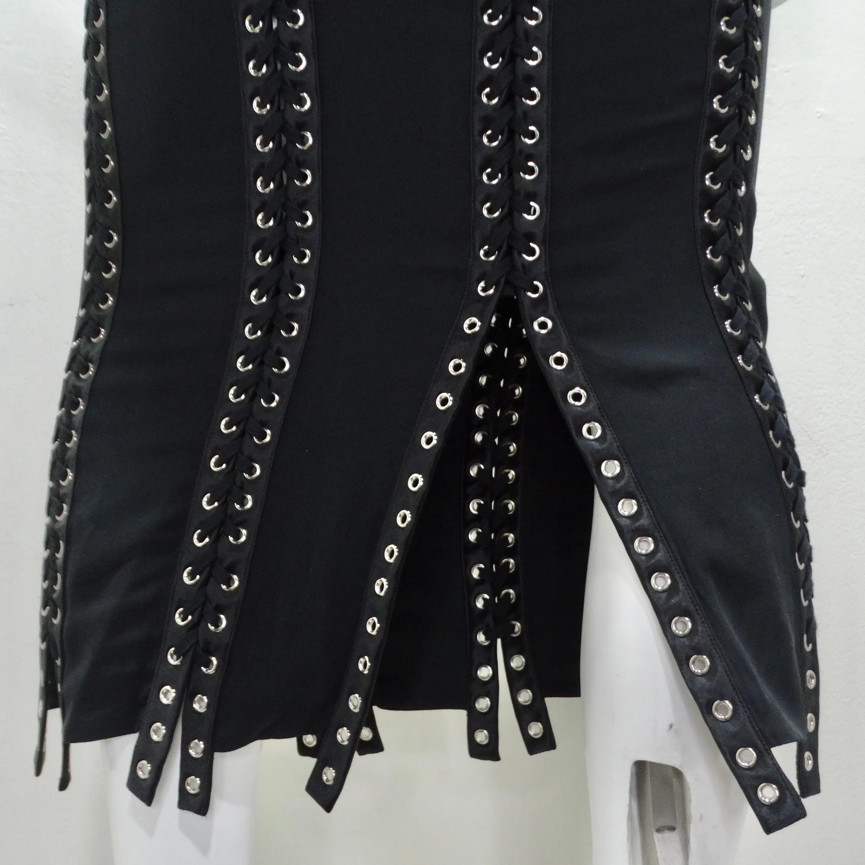 Dolce & Gabanna Black Strapless Eyelet Lace Up Bodycon Dress