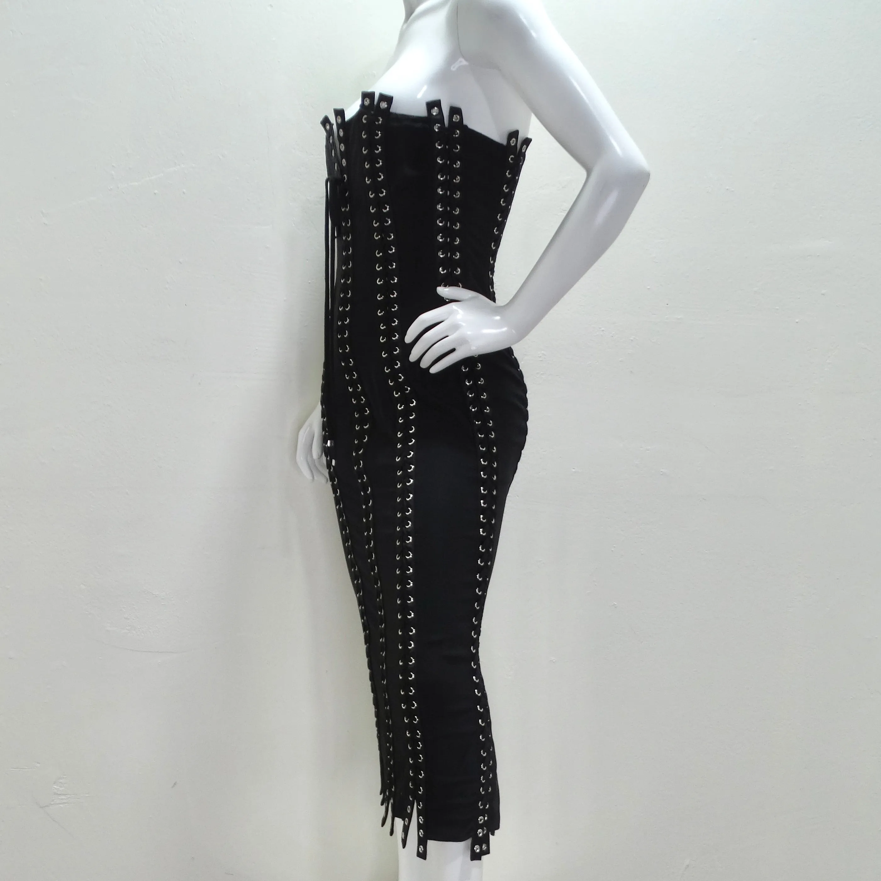 Dolce & Gabanna Black Strapless Eyelet Lace Up Bodycon Dress