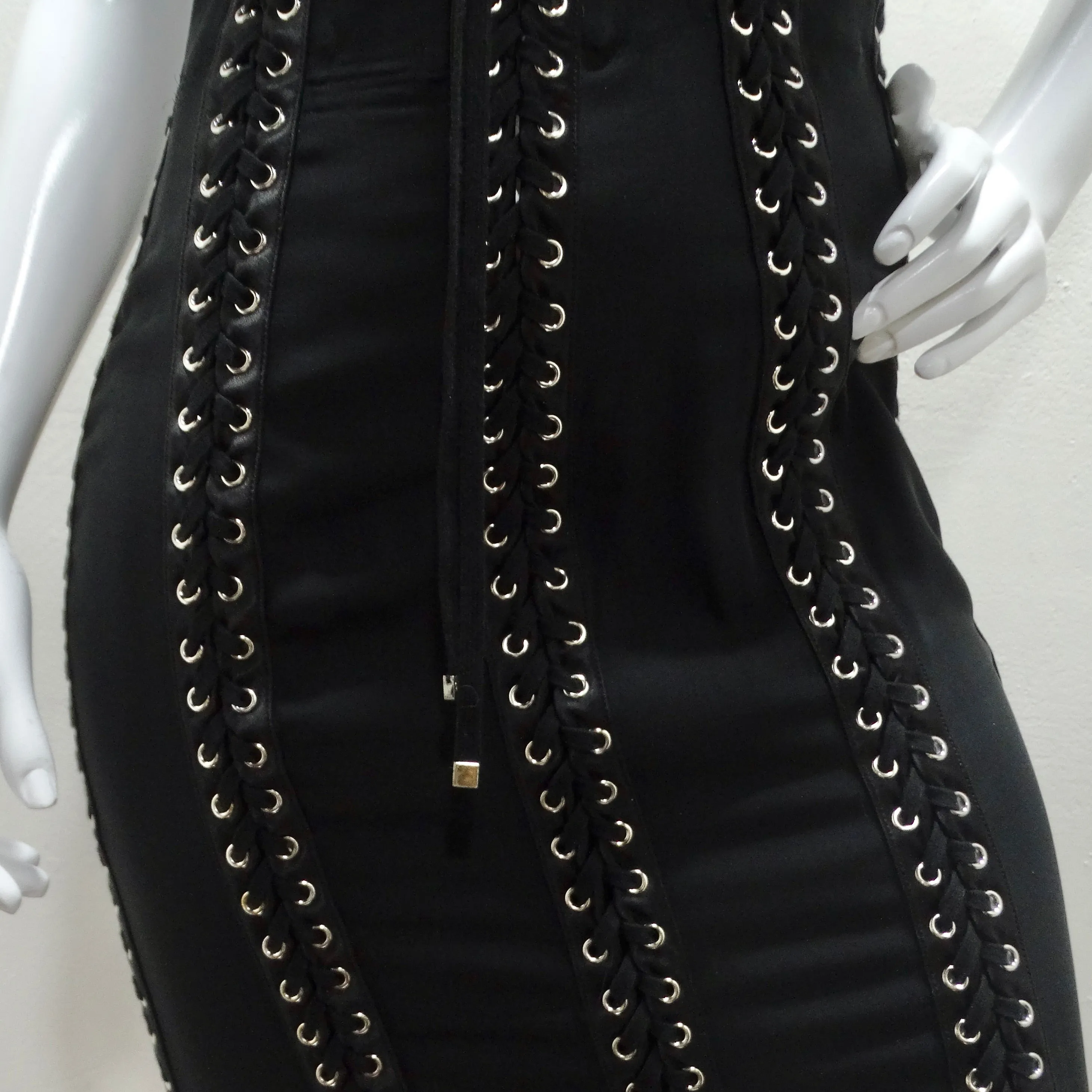 Dolce & Gabanna Black Strapless Eyelet Lace Up Bodycon Dress