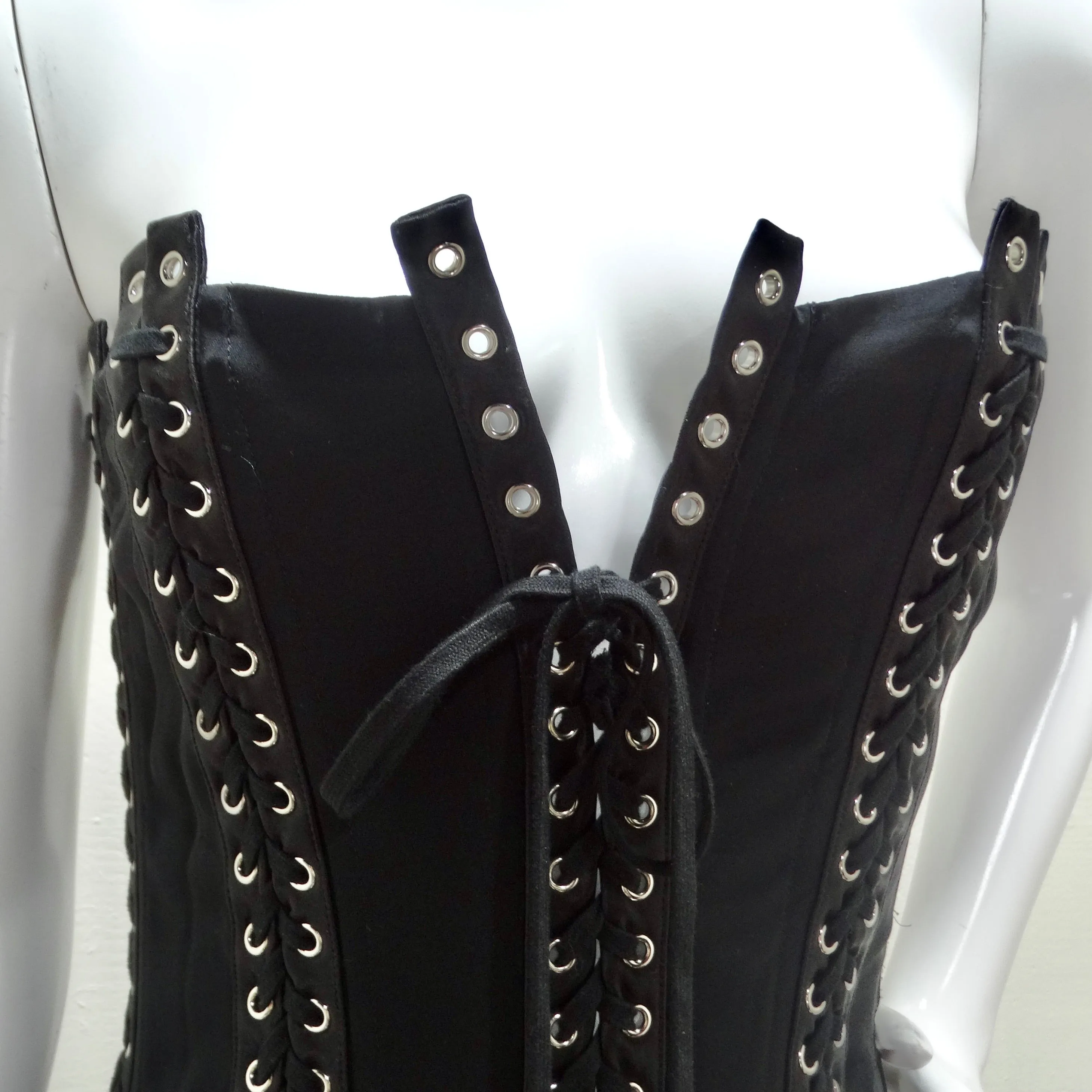 Dolce & Gabanna Black Strapless Eyelet Lace Up Bodycon Dress