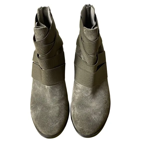 Eileen Fisher Willis Suede Bootie Stretch Straps Brown Sz 9.5