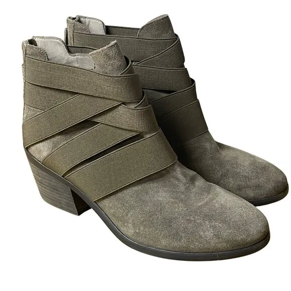 Eileen Fisher Willis Suede Bootie Stretch Straps Brown Sz 9.5