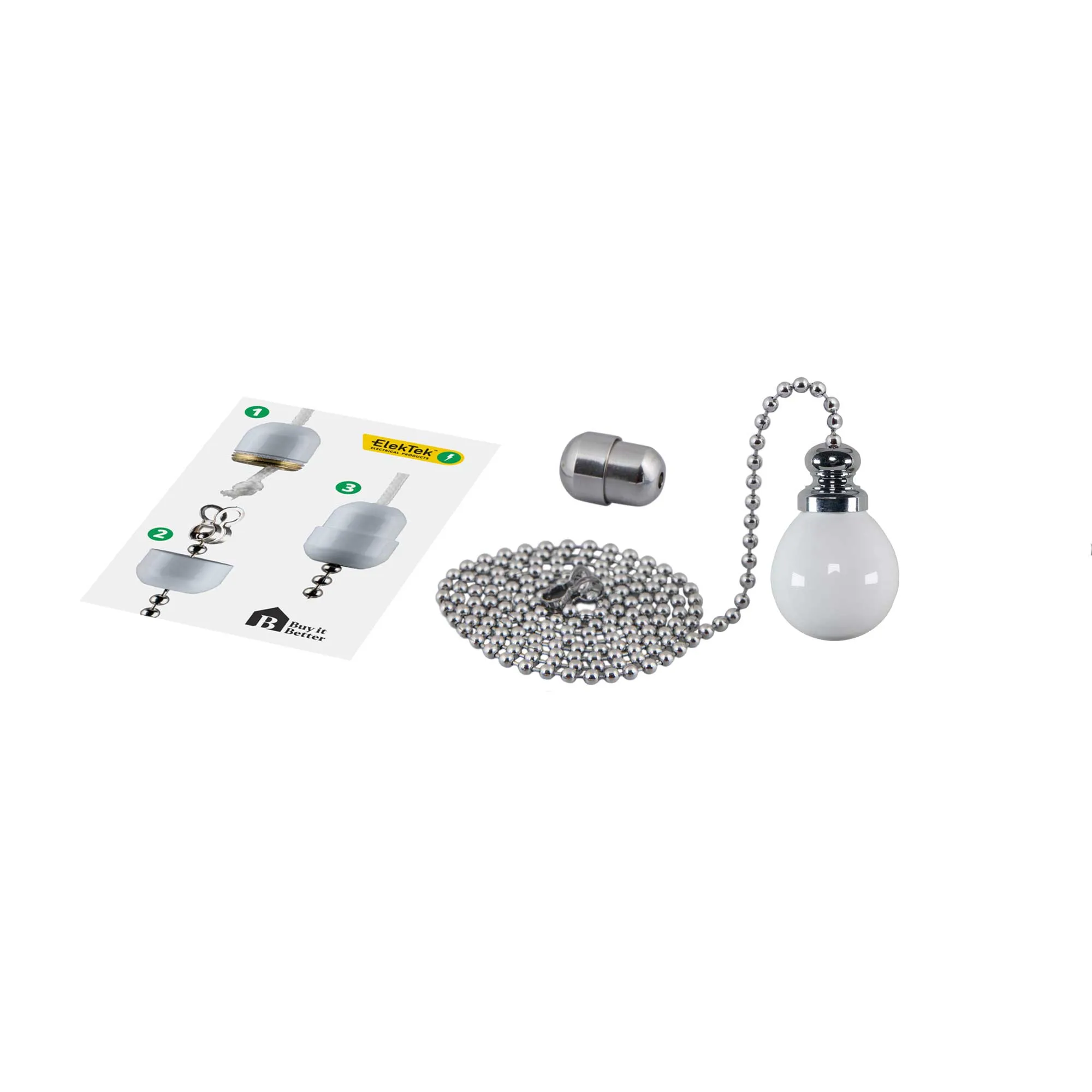ElekTek Premium Chrome Bathroom Light Pull Switch Kit and Chain Bundle