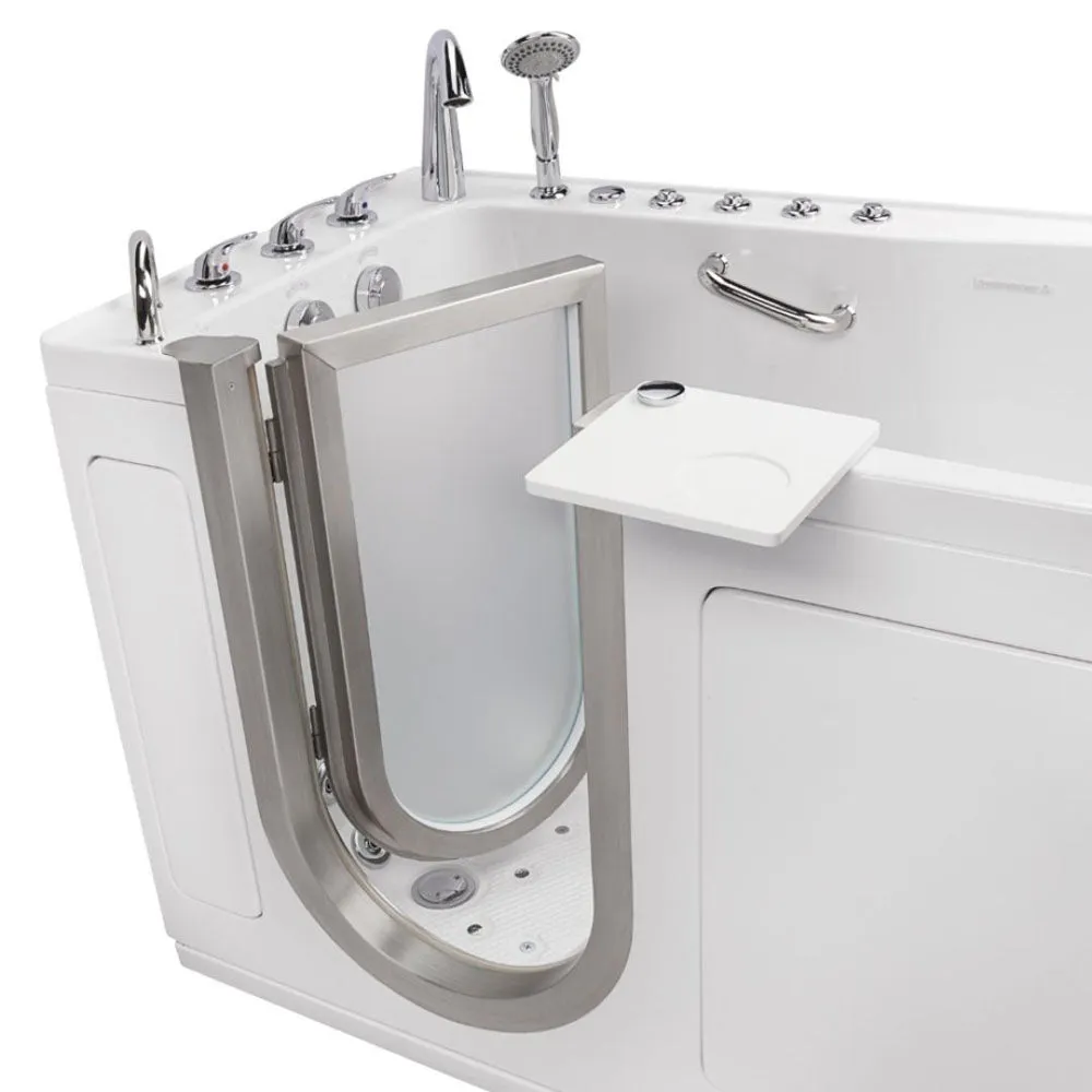 Ella Ultimate 30"x60" Acrylic Air and Hydro Massage   Independent Foot Massage Walk-In-Bathtub, Left Inward Swing Door, Heated Seat, 5 Piece Fast Fill Faucet, 2" Dual Drain