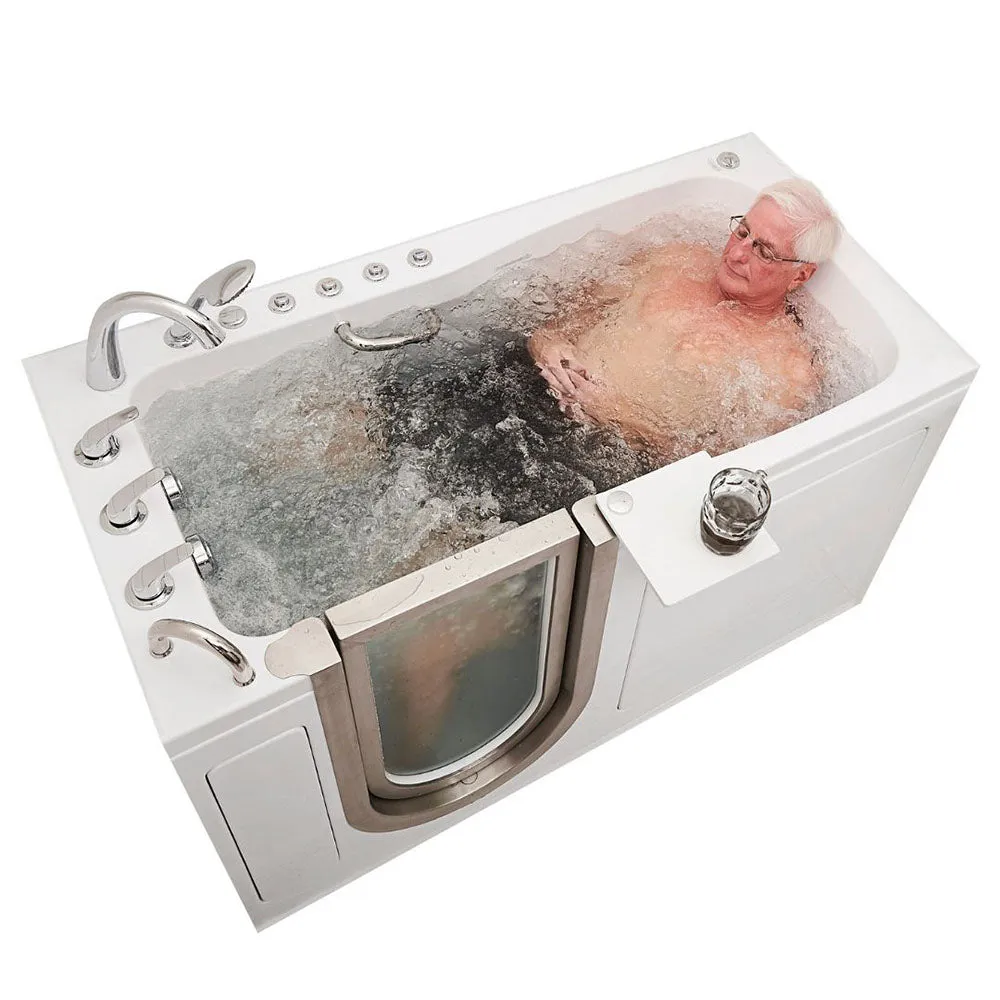 Ella Ultimate 30"x60" Acrylic Air and Hydro Massage   Independent Foot Massage Walk-In-Bathtub, Left Inward Swing Door, Heated Seat, 5 Piece Fast Fill Faucet, 2" Dual Drain