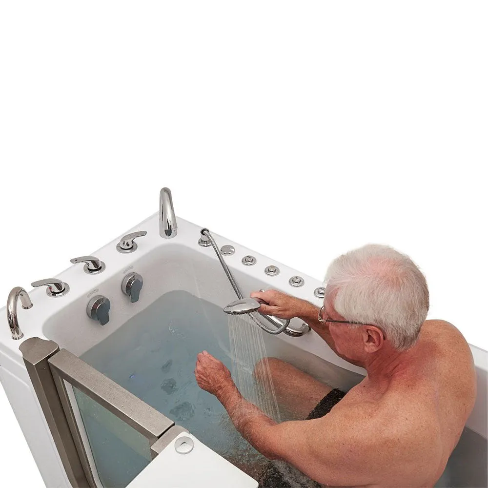 Ella Ultimate 30"x60" Acrylic Air and Hydro Massage   Independent Foot Massage Walk-In-Bathtub, Left Inward Swing Door, Heated Seat, 5 Piece Fast Fill Faucet, 2" Dual Drain