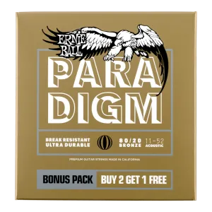Ernie Ball Paradigm Light 80/20 Bronze Acoustic Guitar Strings 11-52 Gauge, 3 Pack