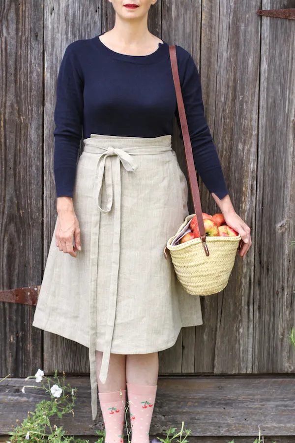 EVERYDAY BEAUTIFUL A-LINE APRON WRAP SKIRT IN NATURAL LINEN