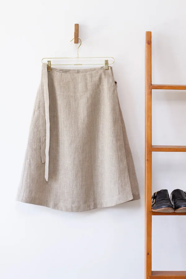 EVERYDAY BEAUTIFUL A-LINE APRON WRAP SKIRT IN NATURAL LINEN
