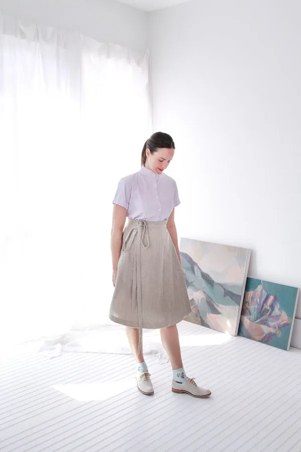 EVERYDAY BEAUTIFUL A-LINE APRON WRAP SKIRT IN NATURAL LINEN
