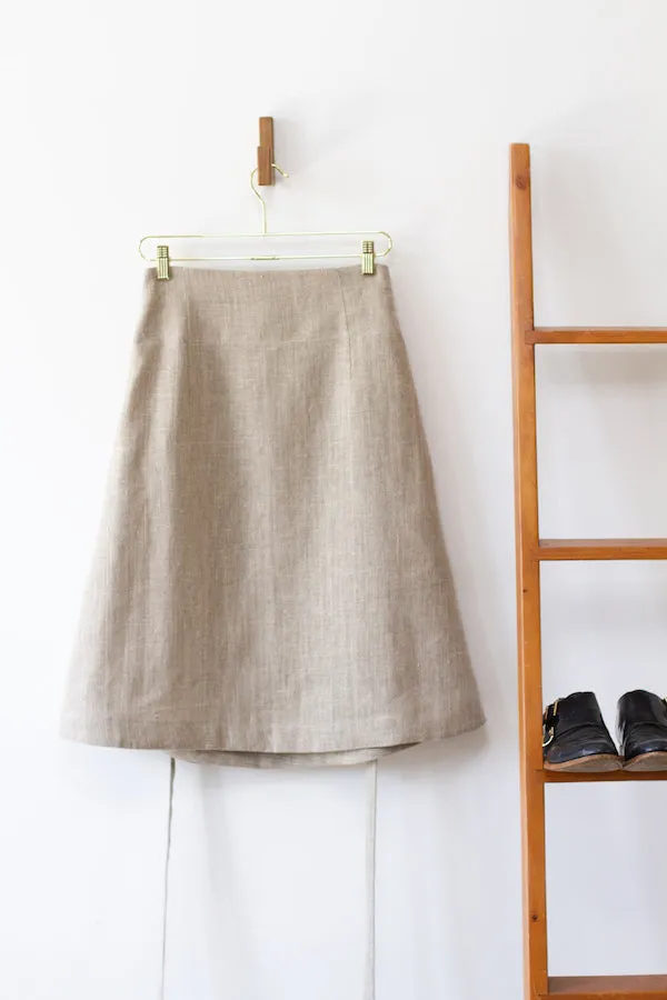 EVERYDAY BEAUTIFUL A-LINE APRON WRAP SKIRT IN NATURAL LINEN