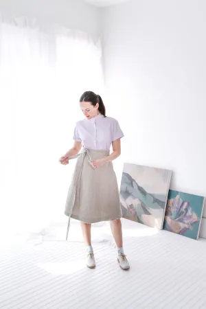 EVERYDAY BEAUTIFUL A-LINE APRON WRAP SKIRT IN NATURAL LINEN