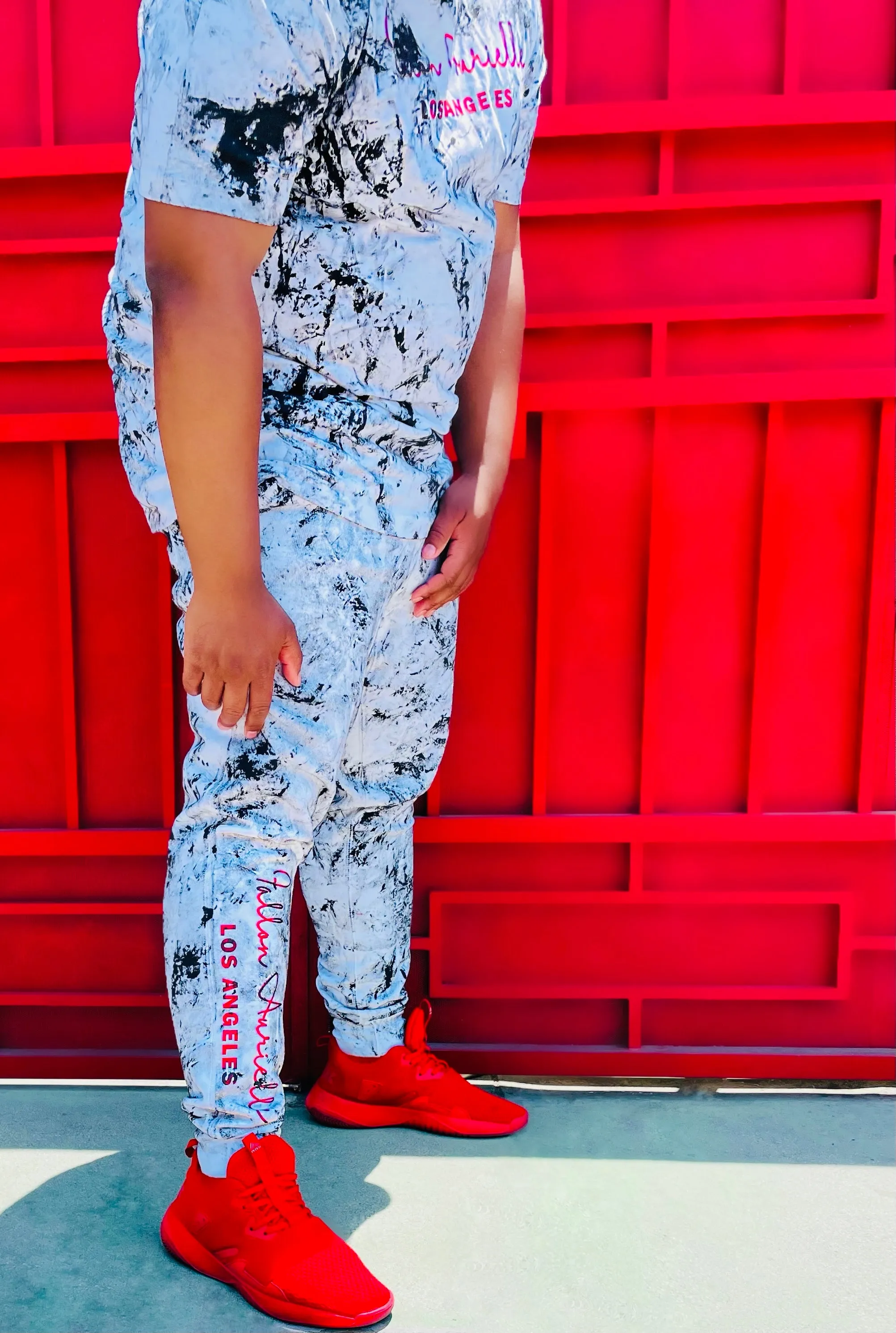 Fallon Aurielle Unisex Signature 3 Piece Los Angeles Rep Yo Set Jogger Set (White, Red & Black)