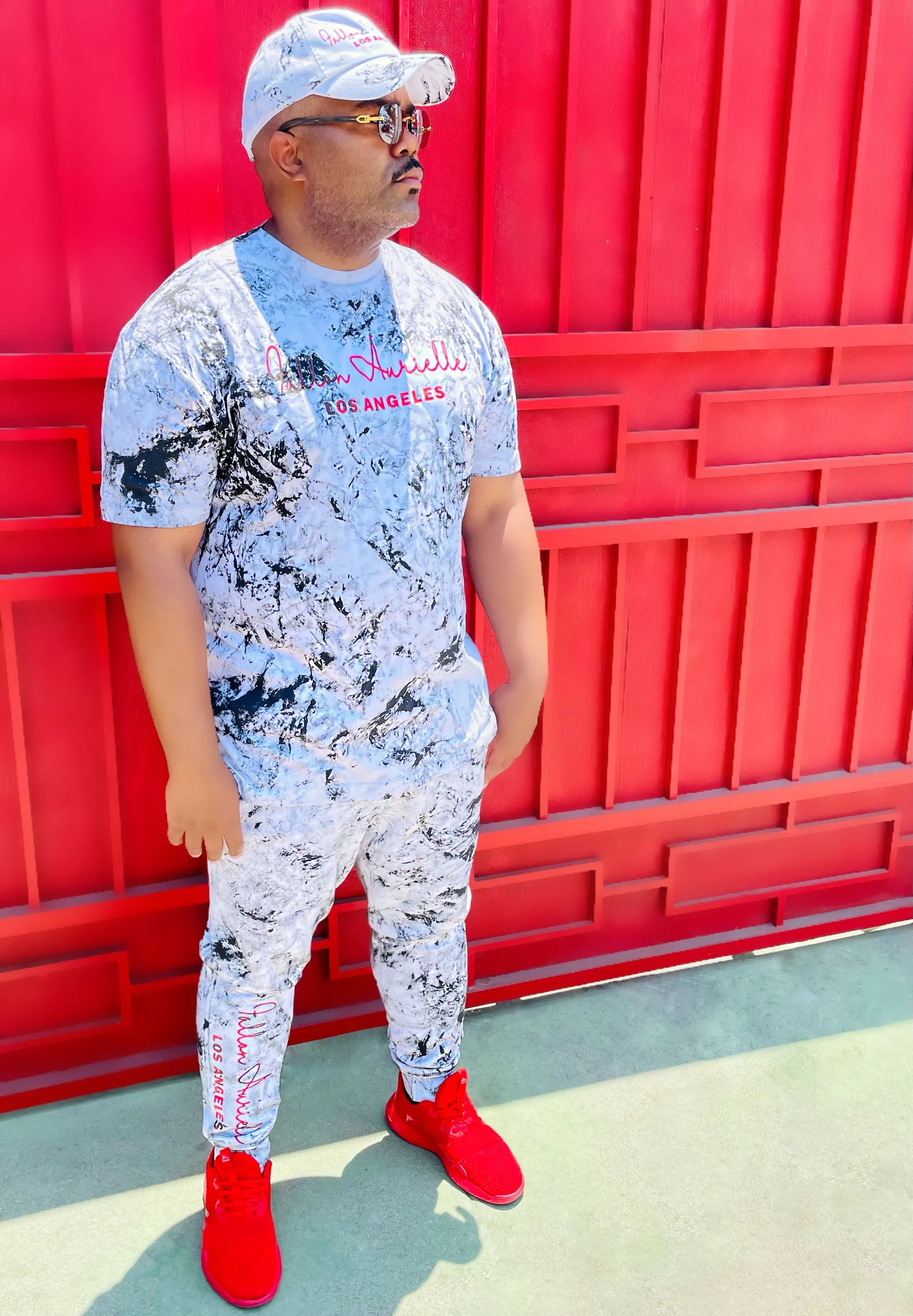 Fallon Aurielle Unisex Signature 3 Piece Los Angeles Rep Yo Set Jogger Set (White, Red & Black)