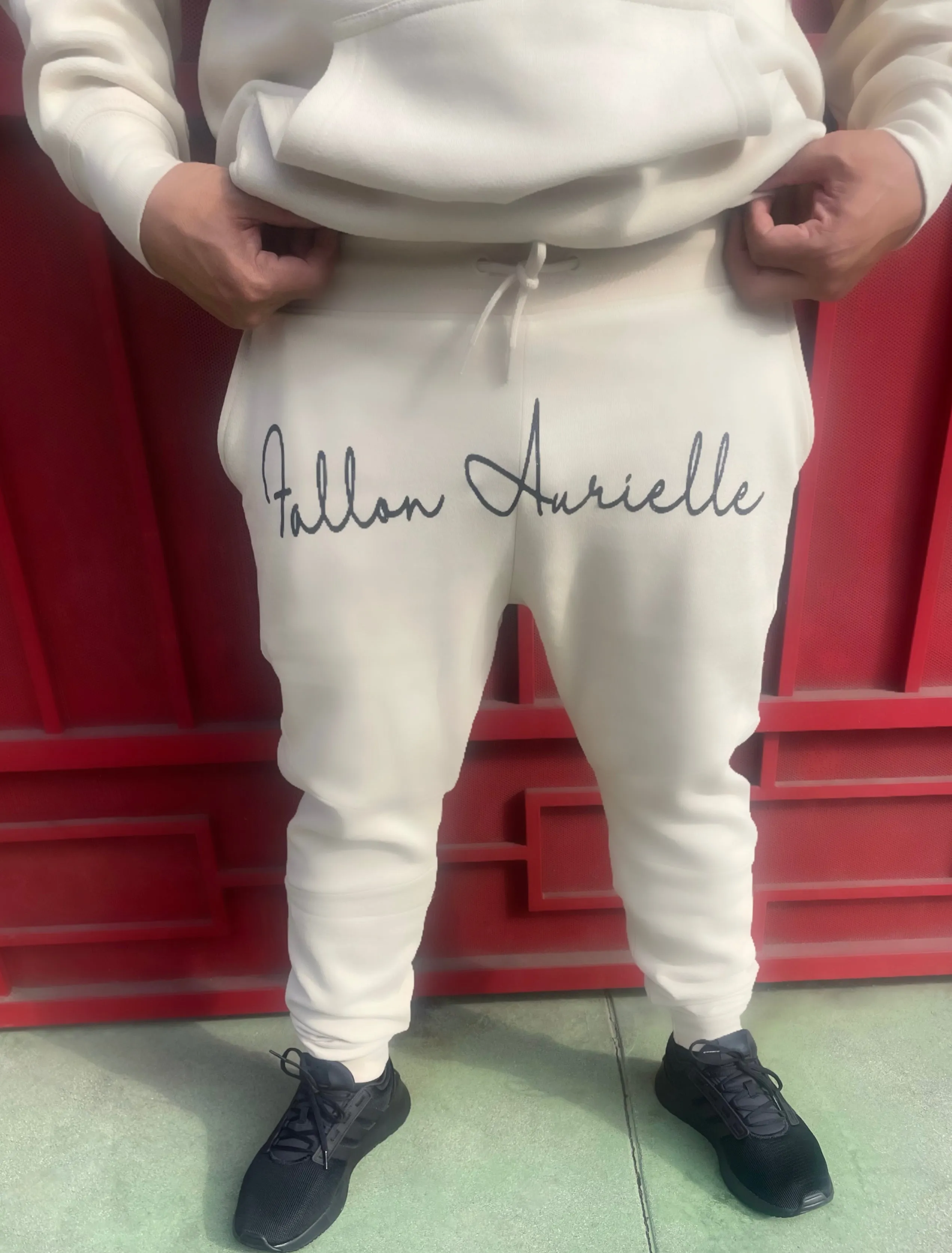 Fallon Aurielle Unisex Signature Slim Cut Joggers (Beige & Black Sparkle)