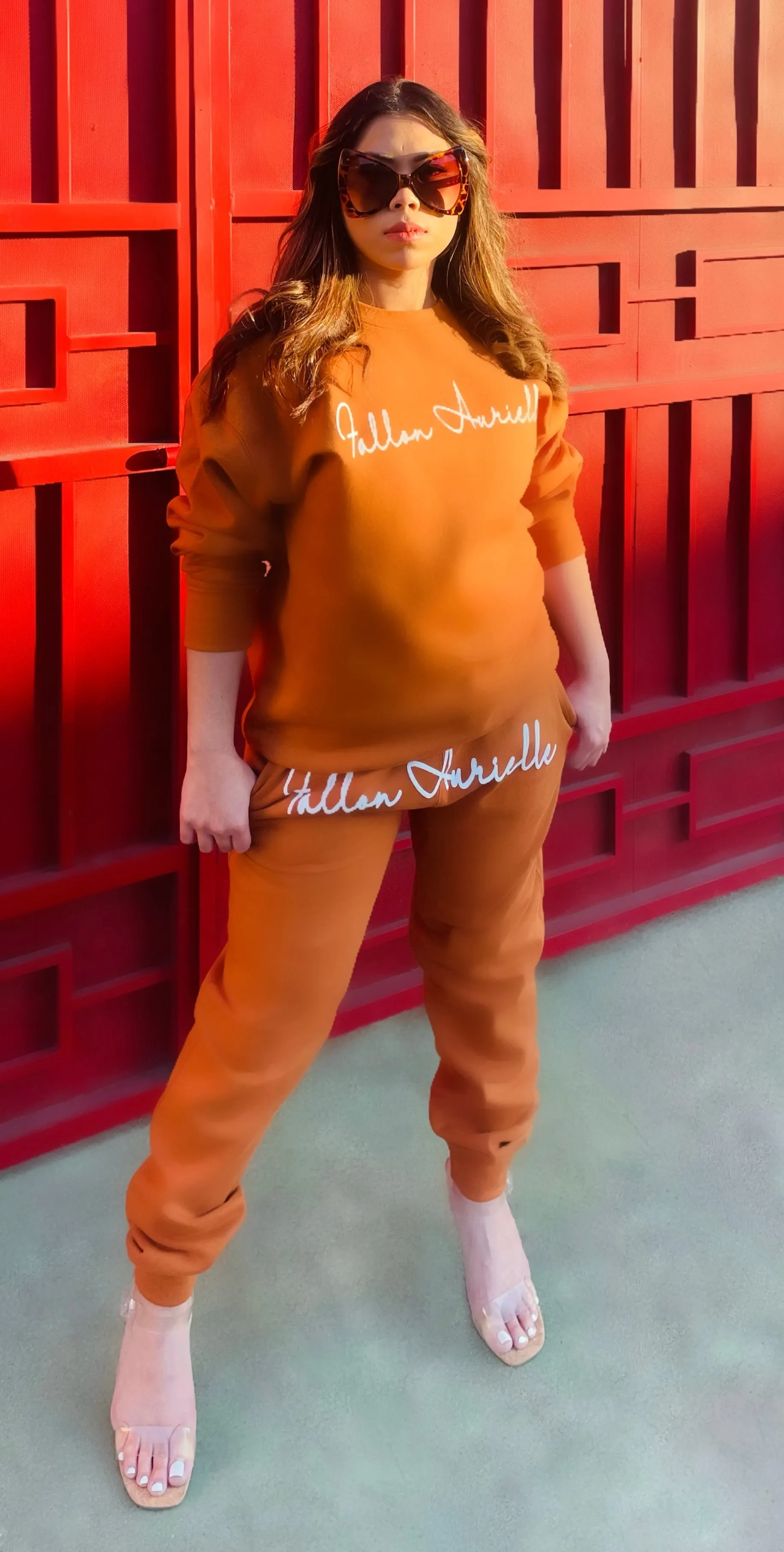 Fallon Aurielle Unisex Signature Virgo Zodiac Jogging Set (Burnt Orange & White)