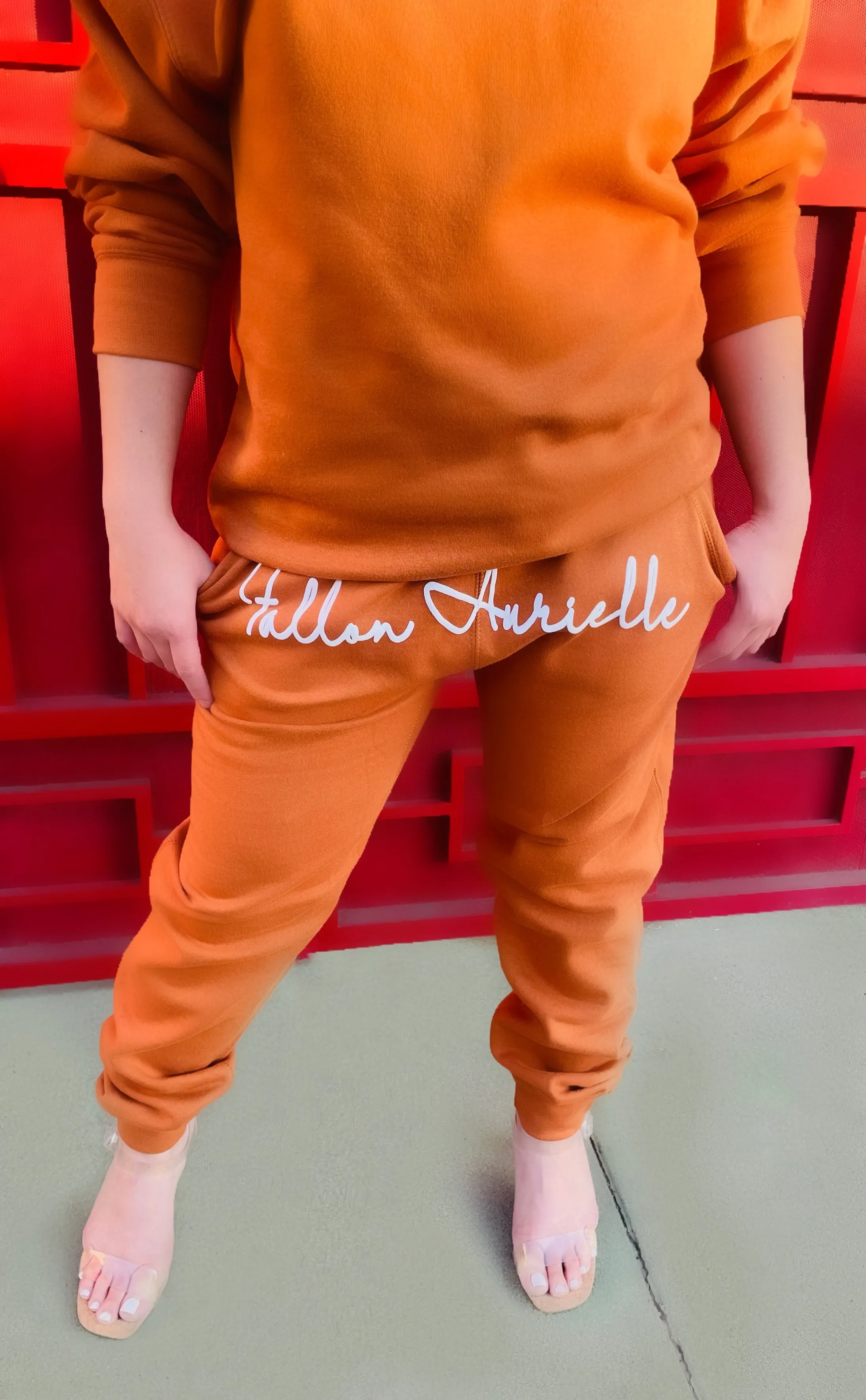 Fallon Aurielle Unisex Signature Virgo Zodiac Jogging Set (Burnt Orange & White)
