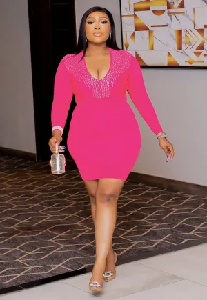 FINAL SALE! Rhinestone Magic- Embellished Bodycon Dress (CLEARANCE OUTLET! Final Sale/No Return/No Exchange!)