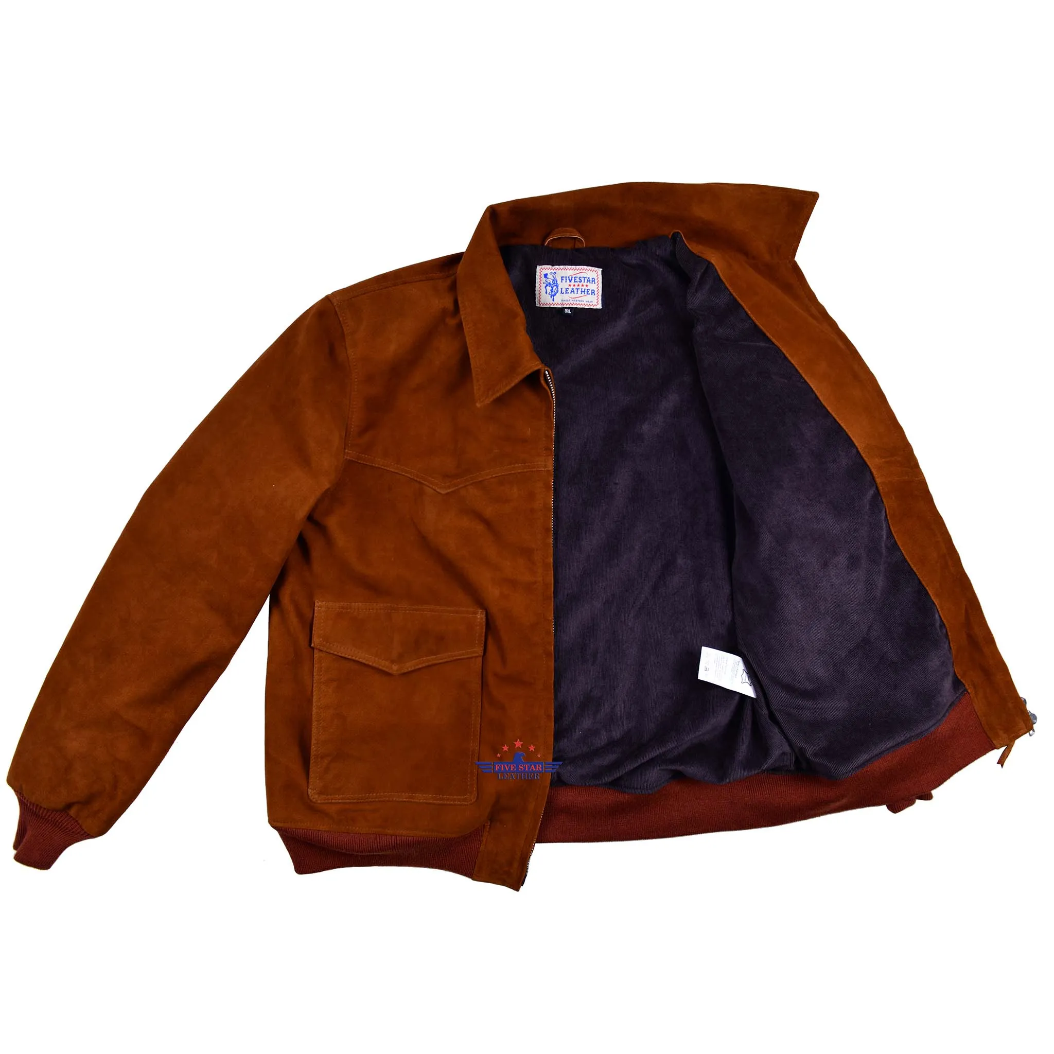 FiveStar Leather Trucker Western style Goat Suede Men Jacket Tan Brown