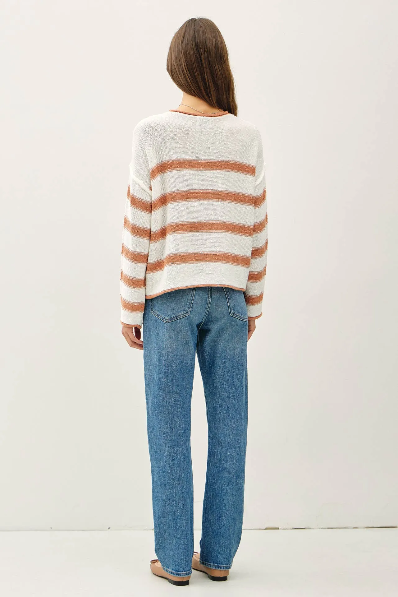FLOWY STRIPED SWEATER W ACCENT COLOR: Poppy