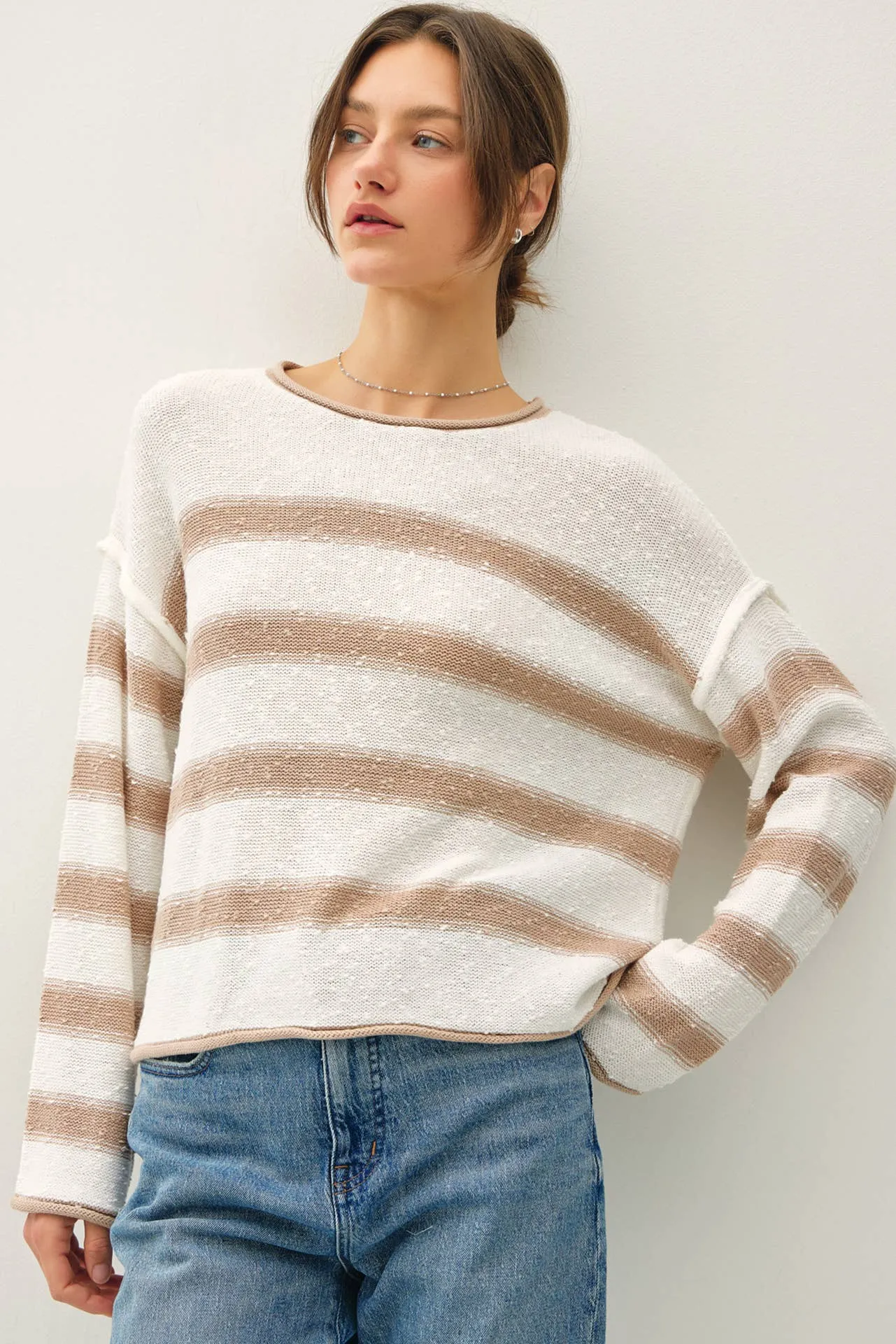 FLOWY STRIPED SWEATER W ACCENT COLOR: Poppy