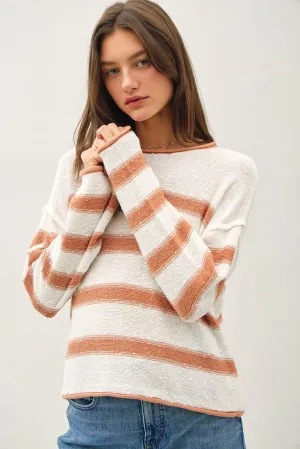 FLOWY STRIPED SWEATER W ACCENT COLOR: Poppy