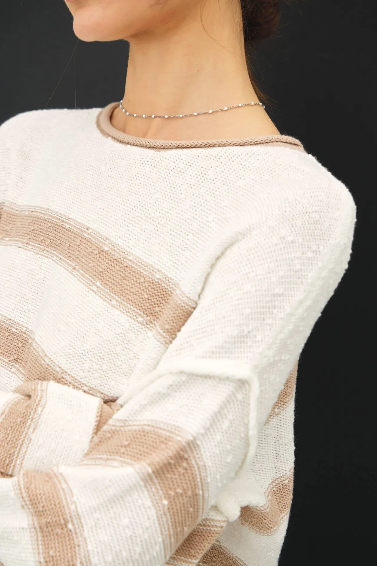 FLOWY STRIPED SWEATER W ACCENT COLOR: Poppy