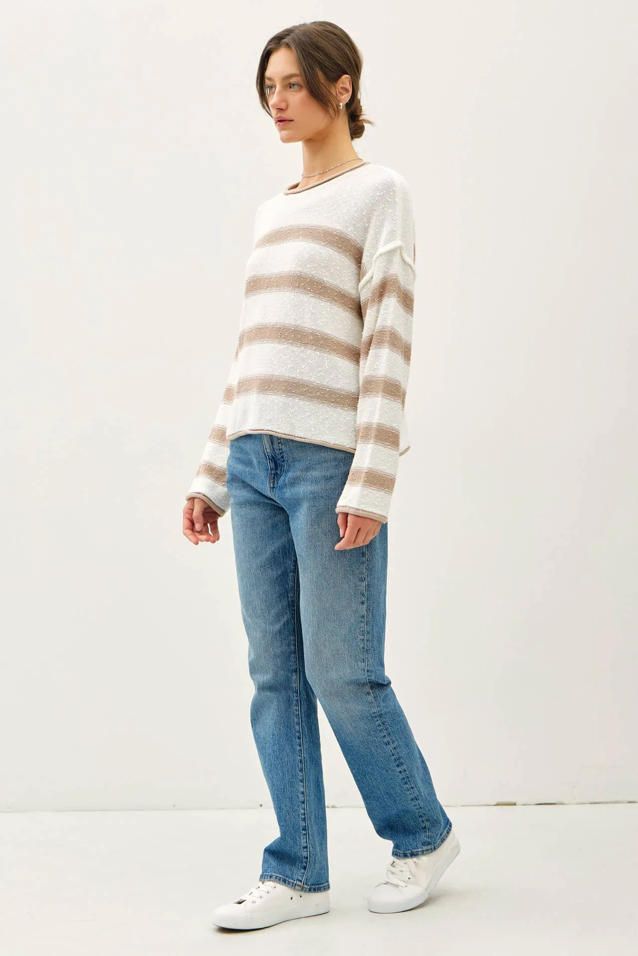 FLOWY STRIPED SWEATER W ACCENT COLOR: Poppy
