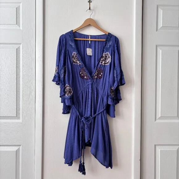 Free People Cora Embroidered Boho Mini Tunic Dress