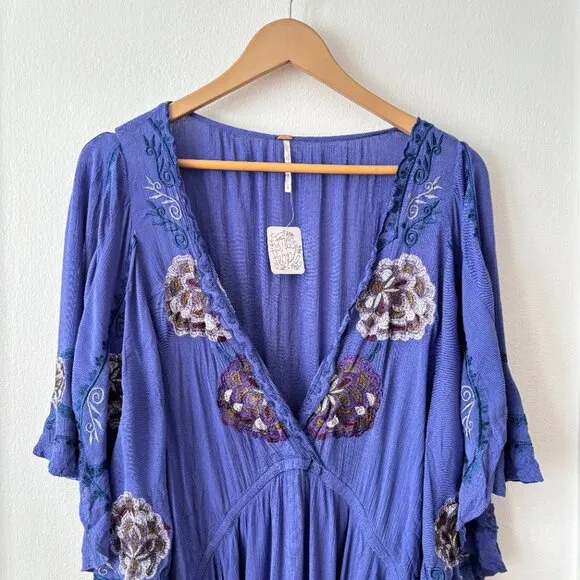 Free People Cora Embroidered Boho Mini Tunic Dress