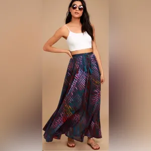 Free People True to You Navy Blue Print Maxi Skirt Size S