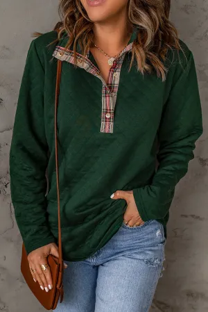 Geometric Texture Plaid Trim Sweatshirt