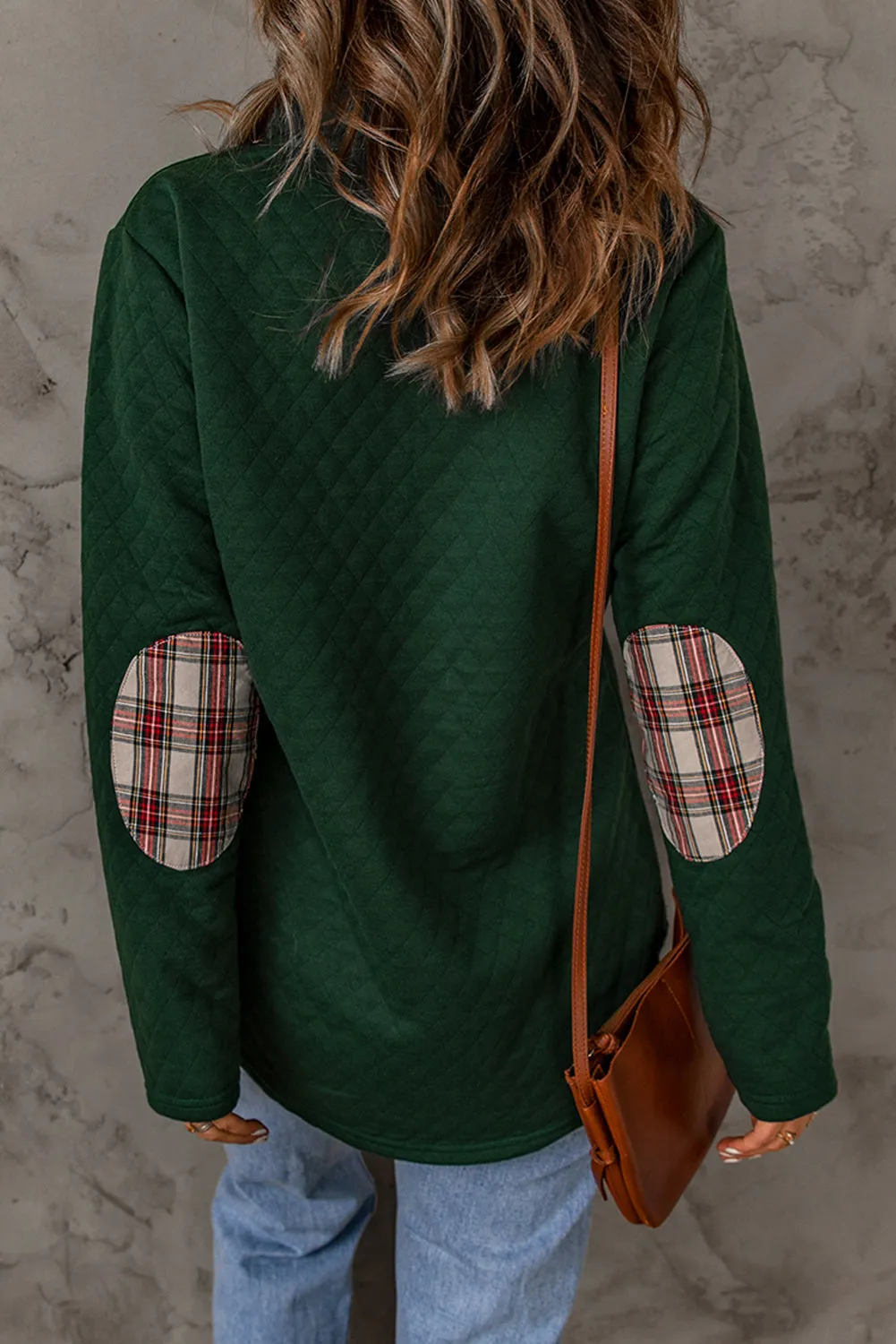 Geometric Texture Plaid Trim Sweatshirt